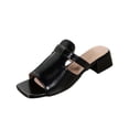 Black Women Open Toe Slippers Plus Size Square Toe Low Heel Chunky Heel ...