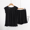 thumbnail image 1 of Black Women Pajama Sets Ladies' Spring and Summer Solid Color Casual Drawstring Shorts Short Sleeve Pajamas Women's Shorts Home Set, 1 of 5