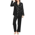 thumbnail image 1 of Black Women Pajama Sets Womens Silk Like Pajamas Long Sleeve Set Two Piece Sleepwear Button Down Nightwear Loungewear Sets, 1 of 5
