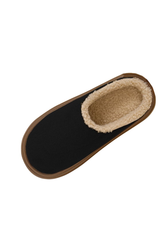 Black Womens Furry Slippers Open Back Plush Lined Warm Winter Comfortable House Slides Indoor Shoes Size 42