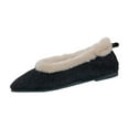 thumbnail image 1 of Black Women Pointed Toe Slip On Shallow Shoes Warm Flat Bottom Plus Velvet Winter Casual Outdoor Indoor Footwear, 1 of 8