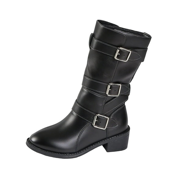 Black Women Retro Chunky Heel Ankle Boots For Fall Winter Fashion