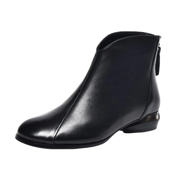 Black Women Round Toe Ankle Boots Low Heel Flat Sole Comfortable For Fall Winter Outfits Stylish