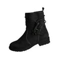 thumbnail image 1 of Black Women Round Toe Mid Tube Boots Side Zipper Design Thick Sole And Heel For Casual Wear 2025 Stylish, 1 of 3