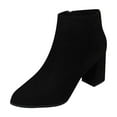thumbnail image 1 of Black Women'S Ankle Boots In Classic Suede Pointed Toe Design Side Zipper Closure Chunky Mid Heel For Style, 1 of 8