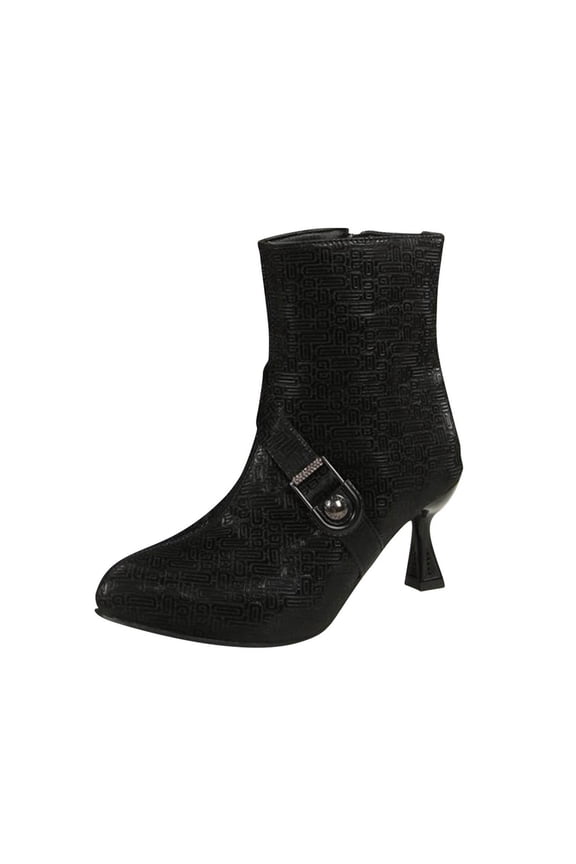 Black Women'S Ankle Boots Pointed Toe Side Zipper Stiletto Low Heel Short Tube Winter Solid Color Casual Warm Non-Slip Daily Outdoor Footwear Size 36