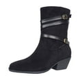 thumbnail image 1 of Black Women'S Boots With Belt Buckle Decoration, Pointed Toe, Side Zipper Design, Chunky Heel For A Bold Look, 1 of 9