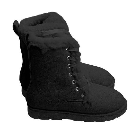Black Women'S Boots With Lace-Up Style And Flat Sole For Warmth And Relaxation In Indoor Environments