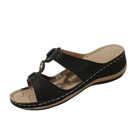 Black Women'S Breathable Fish Mouth Wedge Sandals With Comfortable Footbed For Spring And Summer