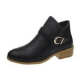 thumbnail image 1 of Black Womens Round Toe Ankle Boots Chunky Heel Side Zipper British Style Short Barrel, 1 of 9