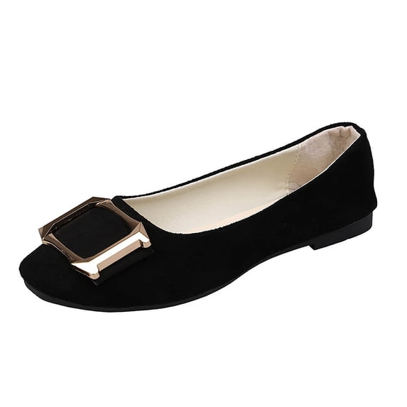 Black Women'S Canvas Shoes Square Toe Decor Buckle Flat Solid Color Candy Color Casual Breathable Work Footwear For Spring Autumn Wear Size 40