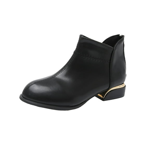 Black Women'S Casual Boots With A Pointed Toe Back Zip For Easy Wear Chunky Low Heel For Comfortable Style