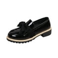 thumbnail image 1 of Black Women's Solid Color Glossy Leather Loafers Bow Detail Round Toe Low Heel Small Leather Casual Shoes Suitable for All Seasons Size 5.5, 1 of 9