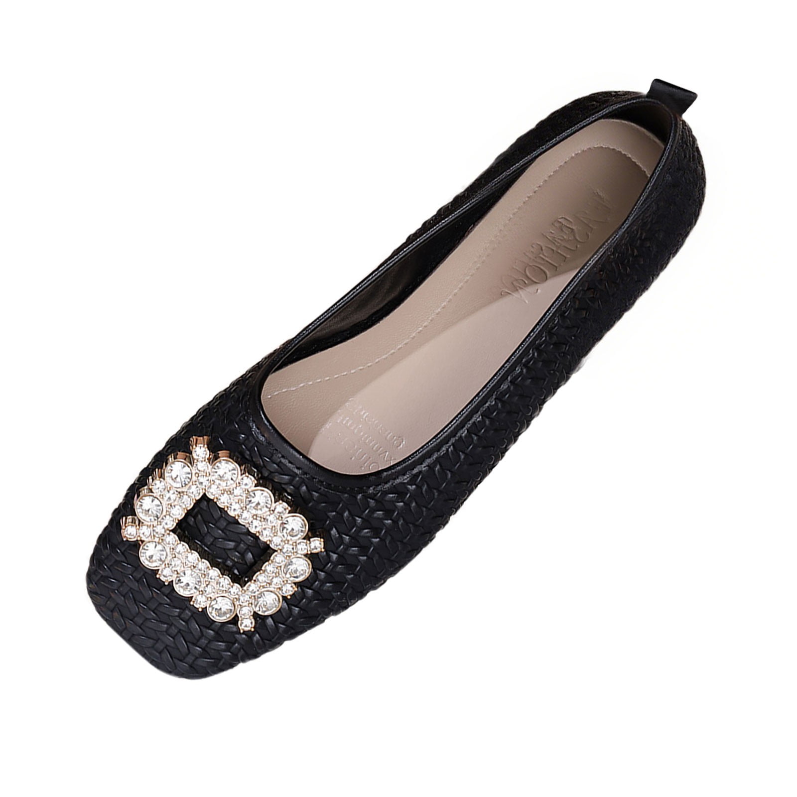 Black Women'S Casual Loafers Rhinestone Pointed Toe Flat Shoes ...