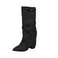 thumbnail image 1 of Black Women'S Casual Winter Long Boots With Mid-Heel And Knee-High Design Comfortable Flock Material, 1 of 9
