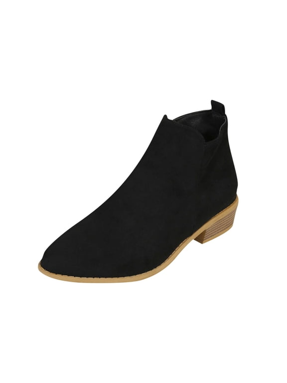 Black Women'S Chunky Ankle Boots With Side Zipper, Decorative Buckle Strap, Comfortable For Daily Wear, Ideal For Cool Weather