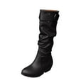 thumbnail image 1 of Black Women'S Knee High Boots Metal Buckle Chunky Heel Comfortable Casual Fall Winter Fashion High Top Shoes Black Size 36, 1 of 9