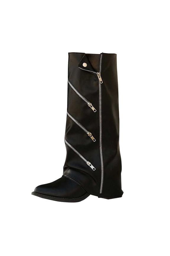 Black Women'S Elevated Boots With Zipper And Pointed Toe For Height Increase Comfortable Wear In Fall