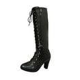 thumbnail image 1 of Black Women'S Everyday Knight Boots With Thick Heel High Heel Round Toe Lace Up Design For Versatile Outfits, 1 of 8