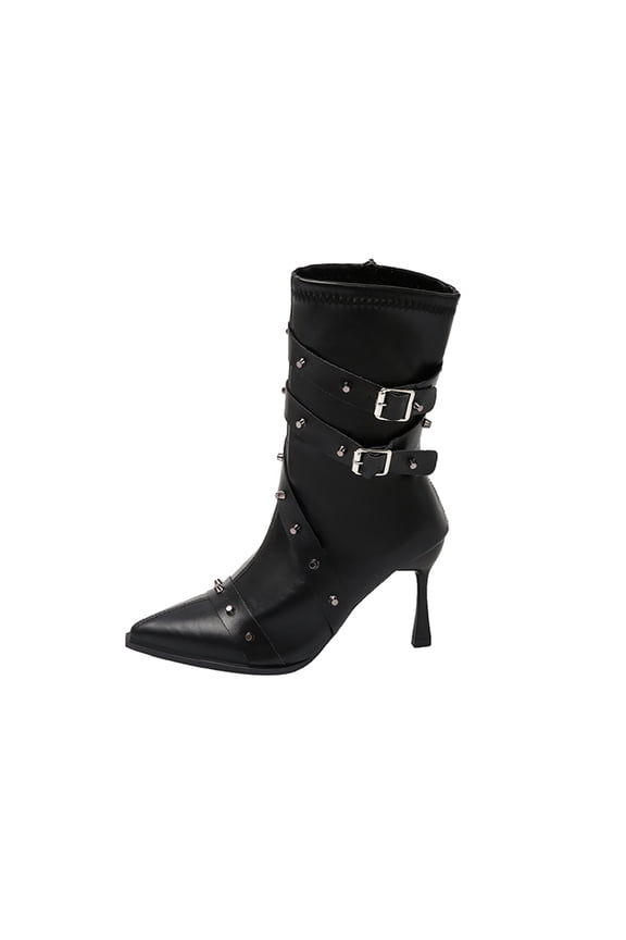 Black Women'S Fashion Casual Winter Pointed Toe High Heel Side Zipper Solid Color Ankle Boots With Non-Slip Outsole And Cushioned Insole Size 39, 1.63 Lb