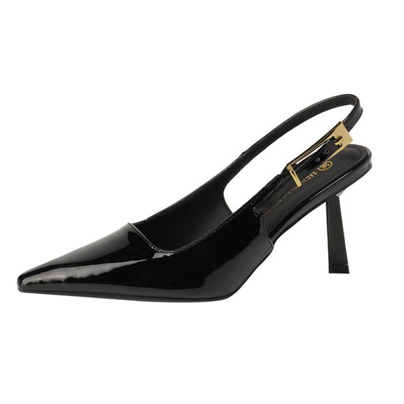 Black Women'S Fashion Sandals With Slim Heel And Buckle Strap, Ideal For Special Occasions