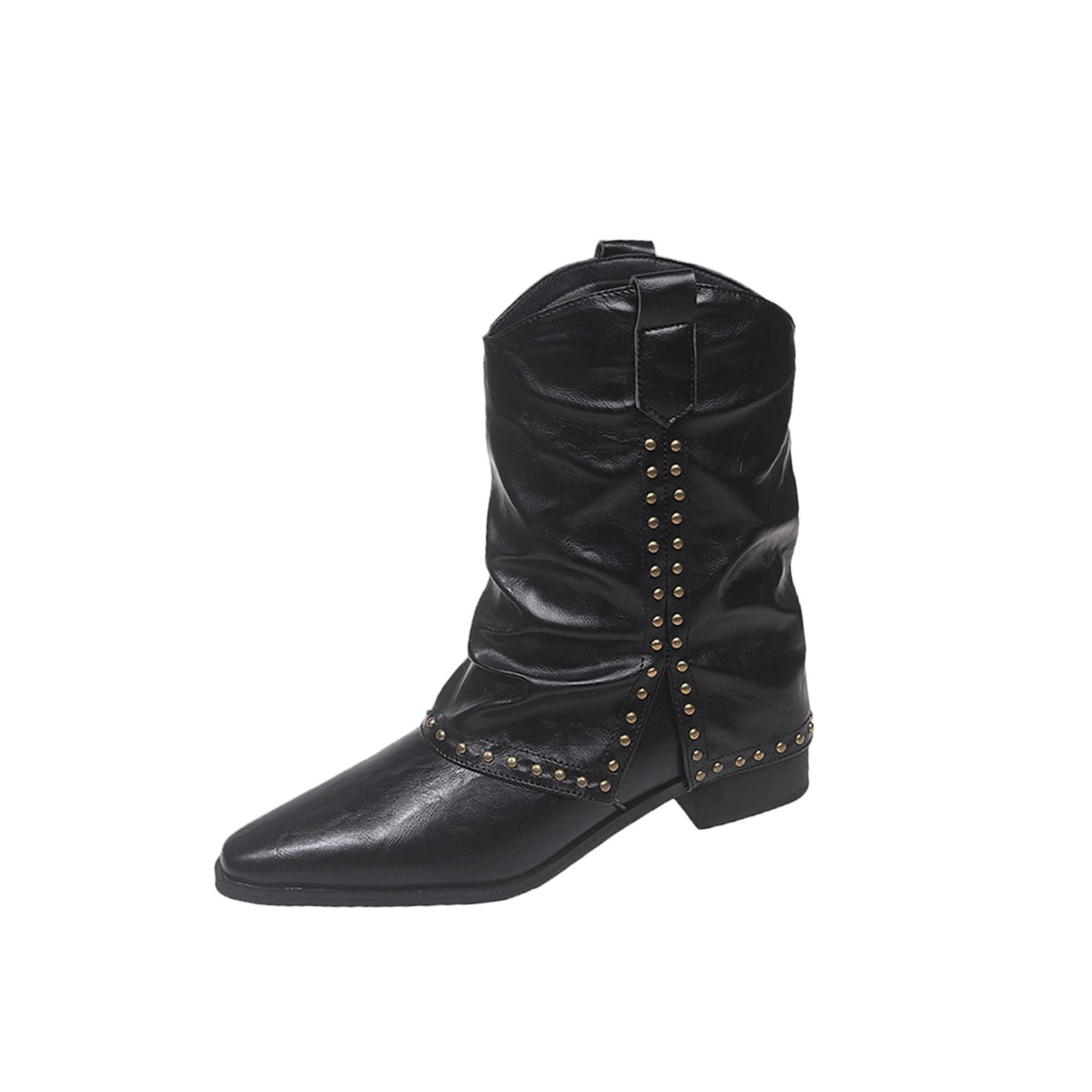 Black Women'S Fashionable Elegant V Cut Ankle Boots Metal Accent Chunky ...