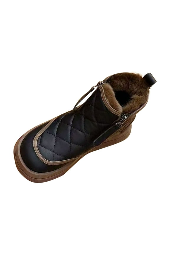 Black Women'S Fashionable Snow Boots With Quilted Detailing, Thick Platform Sole, Waterproof Design, Ideal For Cold Weather And Urban Style