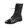 thumbnail image 1 of Black Women'S Flat Boots With Mid-Calf Height, Splicing Accent, Round Toe, Lace-Up Front For A Casual Winter Look, 1 of 7