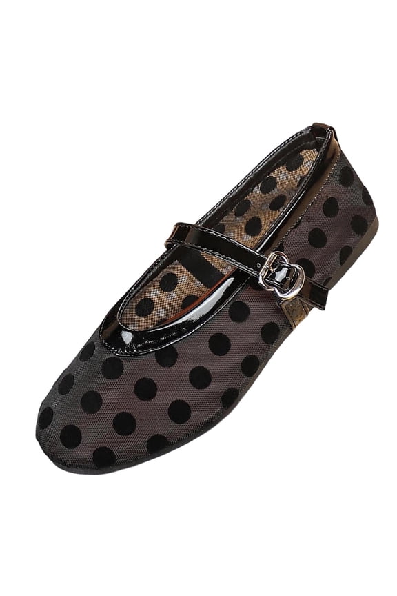 Black Women'S Flat Shoes Round Toe Cutout Polka Dot Comfortable Lightweight Breathable Flexible Outsole For Spring Everyday Wear Size 41