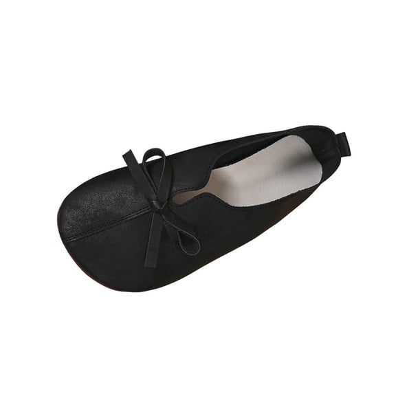 Black Women'S Flat Shoes Soft Soled Round Toe Closed Toe Ankle Wrapping Pumps Bow Tie Detail Casual Comfortable For Everyday Wear Slip On Style Size 43