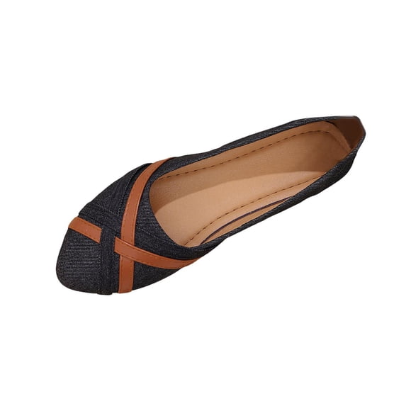 Black Women'S Flats Denim Low Cut Shallow Casual Comfortable Fashionable Lightweight Versatile Breathable Trendy Non-Slip Slip-On Loafers 0.7 Lb