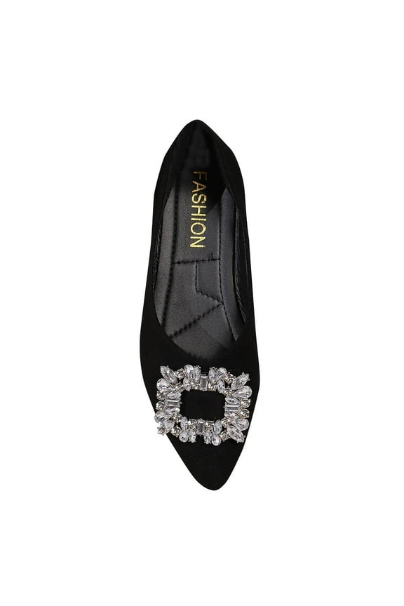 Black Women'S Foreign Trade Suede Pointed Toe Diamond Buckle Flat Shoes Ideal For Work And Daily Use