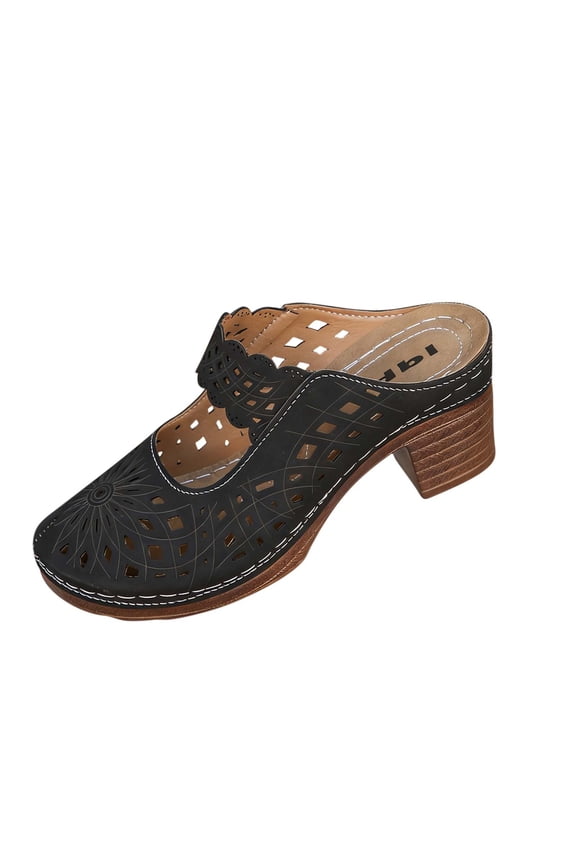 Black Women'S High Heel Mules Casual Closed Toe Slip On Block Heel Shoes Platform Thick Sole Spring Summer Outdoor Wear Size 42 Weight 0.94 Lb