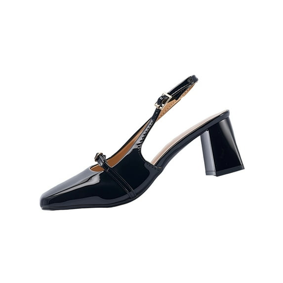 Black Women'S High Heel Sandals Closed Toe Square Toe Casual Solid Color Comfortable Summer Outdoor Footwear 1 Pair Size 41 1.08 Lbs
