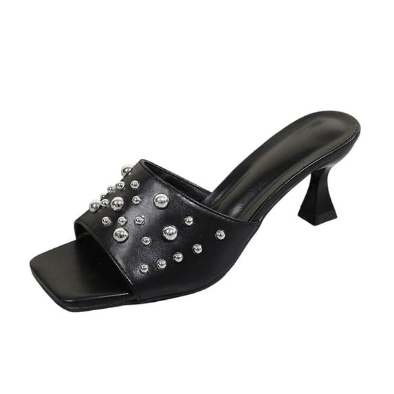 Black Women'S High Heel Sandals Open Toe Chunky Heel Comfortable Non-Slip Fall Summer Dress Sandals With Ankle Strap Size 41