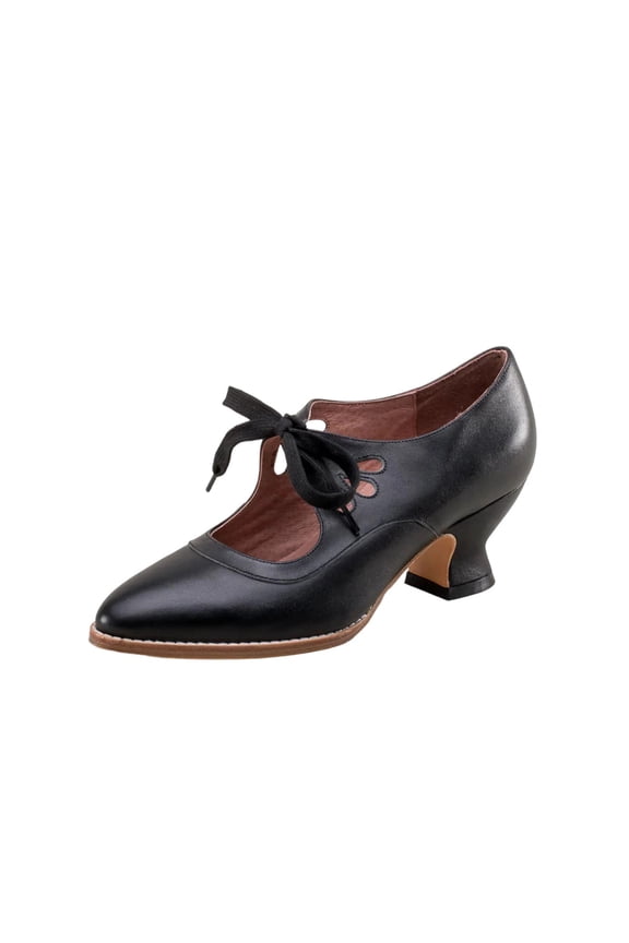 Black Women'S High Heels With A Lace-Up Ankle Closure, Hollow Out Pattern, Block Heel For Support And Stability