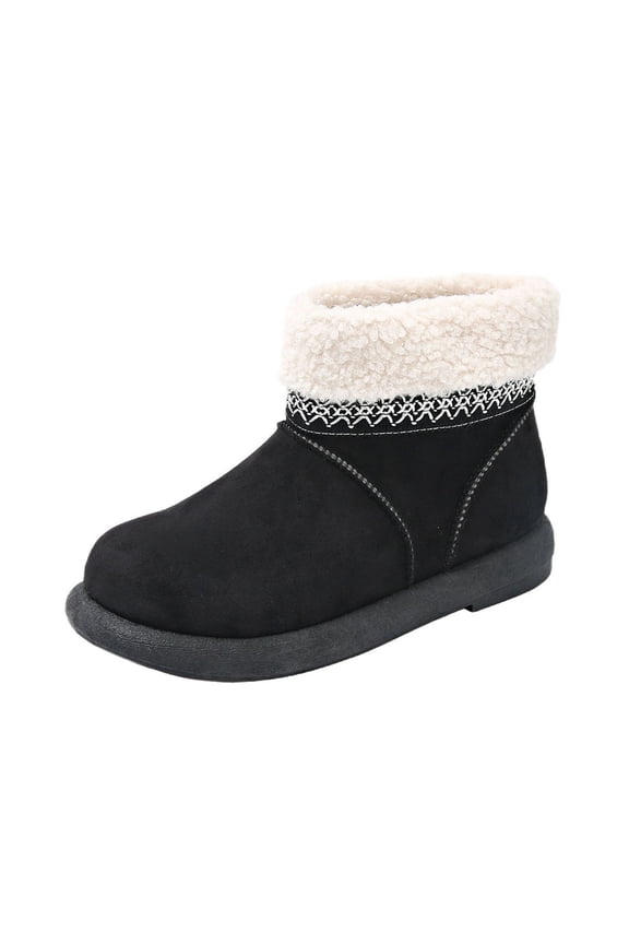 Black Women'S Insulated Ankle Boots Circular Toe Low Heel Style Cozy For Winter Activities Lightweight For Daily Errands Durable Build Soft Upper