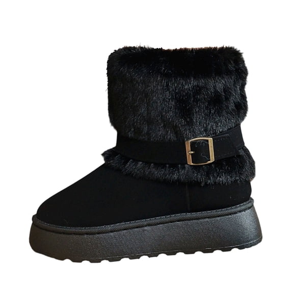 Black Women'S Insulated Ankle Boots With Soft Sole And Thick Furry Lining Round Toe Feature Great For Cold Weather Activities And Comfortable Fit