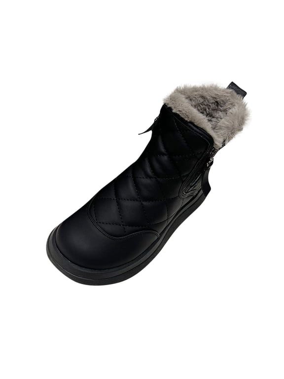 Black Women'S Insulated Snow Boots, Waterproof And Warm, With Thick Sole For Traction, Ideal For Snowy Days And Cold Weather Outings