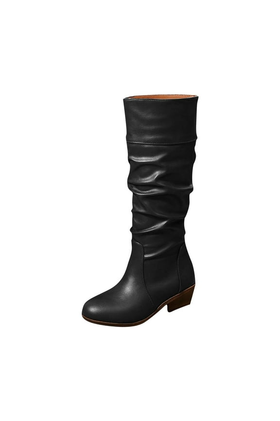 Black Women'S Knee-High Boots With Easy Zip Closure And Supportive Footbed For Walking