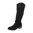 thumbnail image 1 of Black Women'S Knee High Boots With Pleated Detail, Pointed Toe And Chunky Low Heel For A Stylish Winter Look, 1 of 9