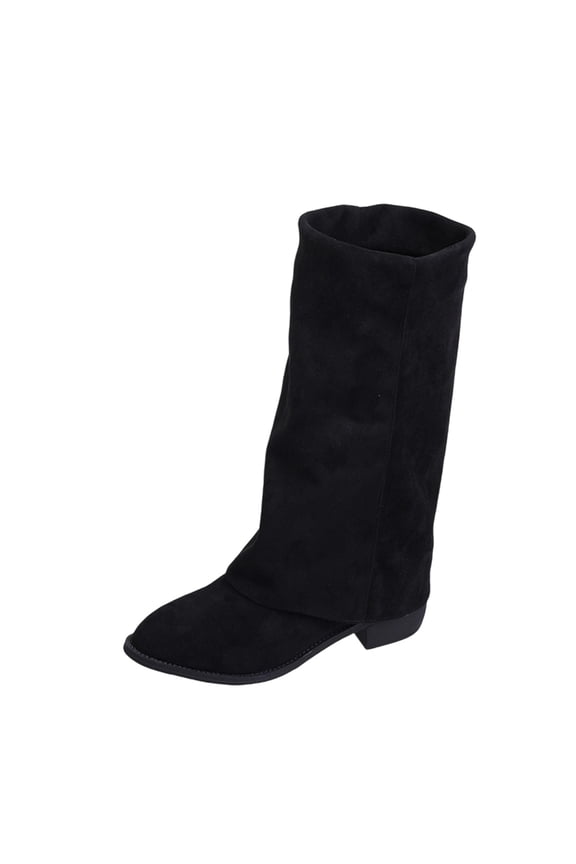 Black Women'S Knight Boots Mid-Calf Length With Maillard Style For Fall Winter Outfit Comfortable