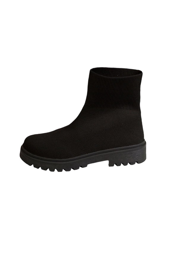 Black Women'S Knit Boots With A Stretchy Elasticized Upper Chunky Low Heel For A Snug And Stylish Fit