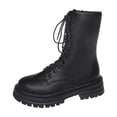 thumbnail image 1 of Black Women'S Lace Up Mid Calf Boots Side Zipper Chunky Low Heel Round Toe Thick Sole Comfortable Height Increasing Casual Boots Size 7, 1 of 9