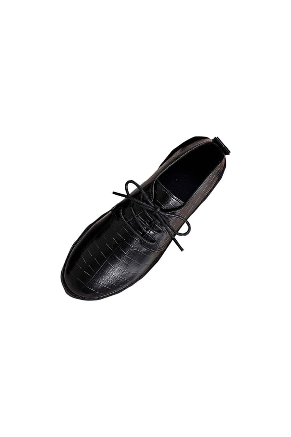 Black Women'S Lace-Up Shoes With A Mid Heel, Low Top Design, Pu Leather, Ideal For A Classic And Elevated Look
