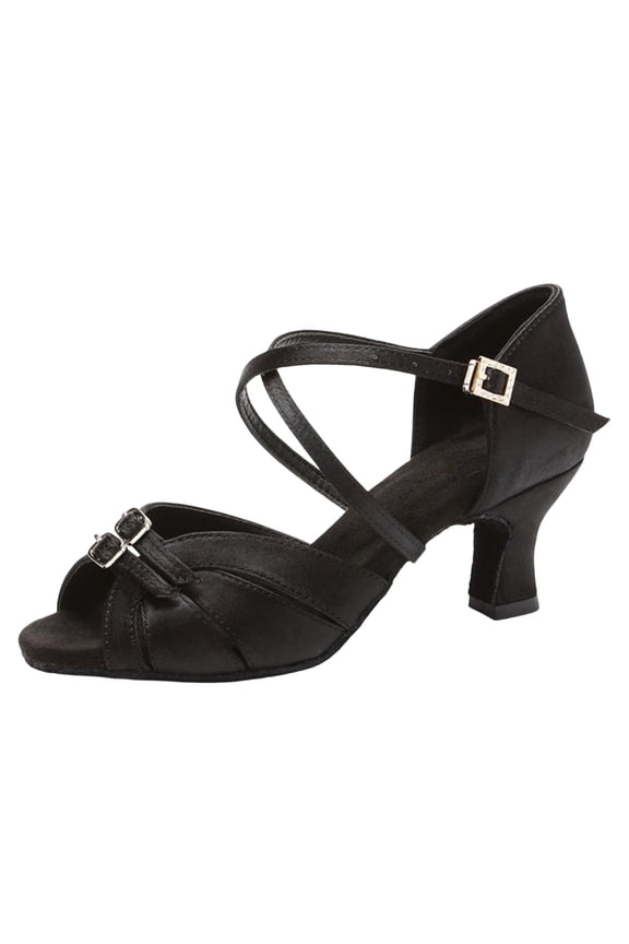 Black Women'S Latin Dance Shoes Mid Heel Soft Sole Comfortable Textured Footwear Non Slip Durable For Spring Summer Practice And Stage Wear Size 42