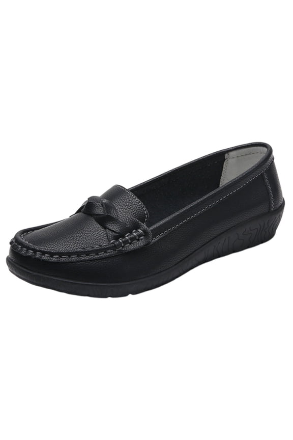 Black Women'S Leather Loafers Summer Slip On Shoes Moccasins With Rubber Sole Breathable Daily Walking Footwear For Everyday Wear Size 42