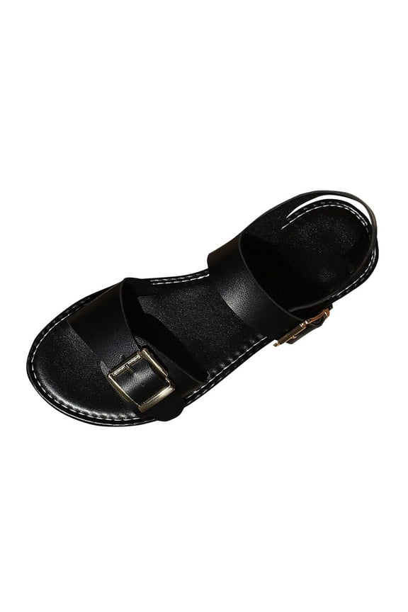 Black Women'S Lightweight Sandals With A Round Toe And Adjustable Buckle, Perfect For Outings