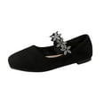 thumbnail image 1 of Black Women'S Loafer Flats Solid Color Floral Rhinestone Square Toe Slip On Shallow Mouth Four Seasons Casual Non-Slip Daily Footwear Size 41, 1 of 9