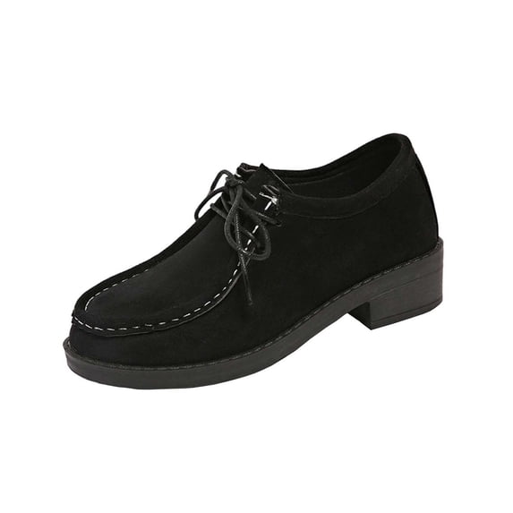 Black Women'S Loafers Round Toe Front Laced Flat Low Heel All Season Lightweight Comfortable Casual Shoes For Everyday Wear And Outings Size 38